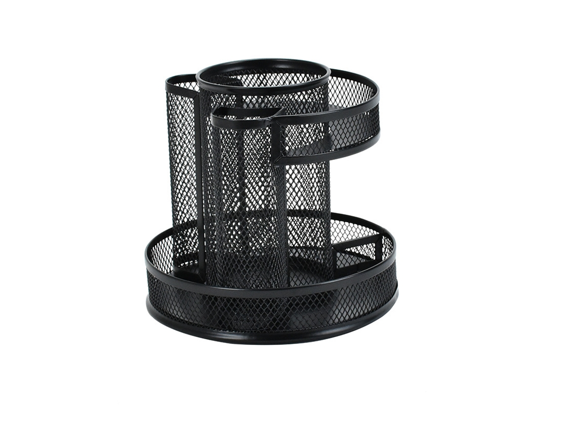 Organizador de Mesa Giratório em Tela Metálica Preta para Crianças, Porta, Canetas, Suporte de Mesa para Canetas, Armazenamento em Metal BRILVIBERA