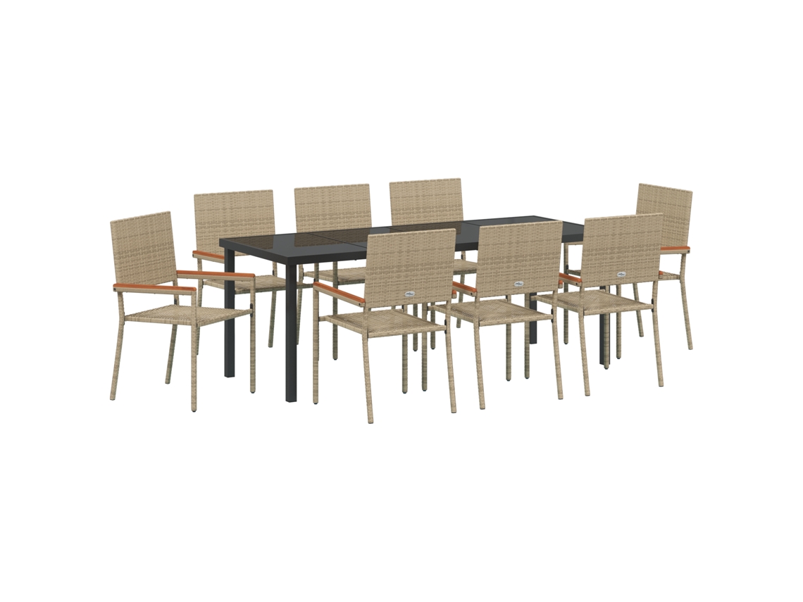 Conjunto 9 Conjunto De Jantar Para Jardim Vidaxl Bege Vime Pe (200 X 80 X 73 Cm)