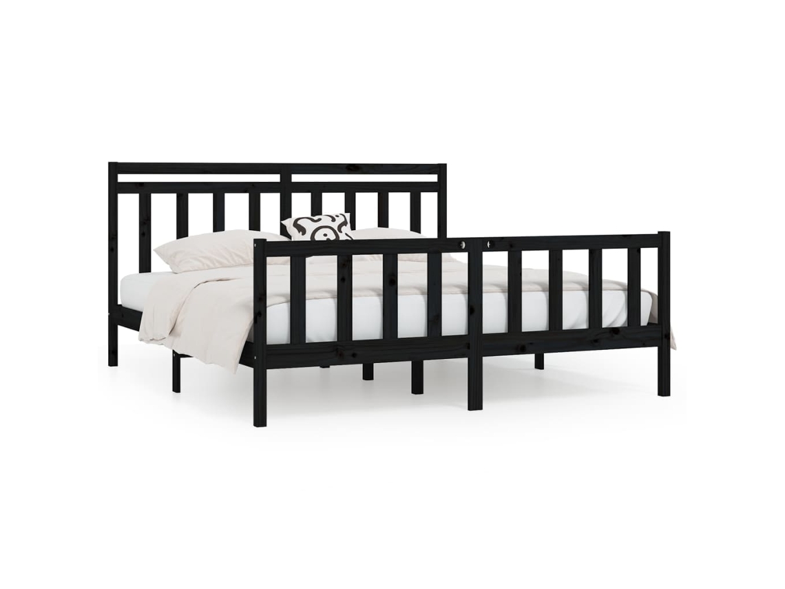 Bed Frame, Bed Frames Vidaxl Preto Madeira De Pinho (200 X 200 Cm)