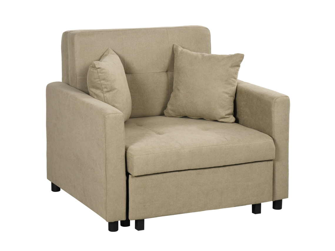 Cama De Cm Poltrona De Tecido Com Efeito De Veludo Marrom Claro Com 2 Almofadas E Espaço Para Armazenamento. 100x98x88