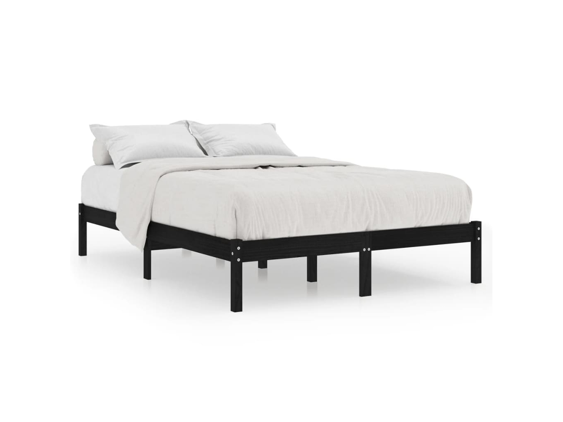 Estrutura de Cama 200x200 cm Madeira de Pinho Maciça Preto MAISON EXCLUSIVE