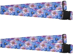 Conjunto De 2 Cintas Bagagem Estampa Margaridas Em Azul E Roxo Unissex Ideal Para Viagens, Escola E Negócios