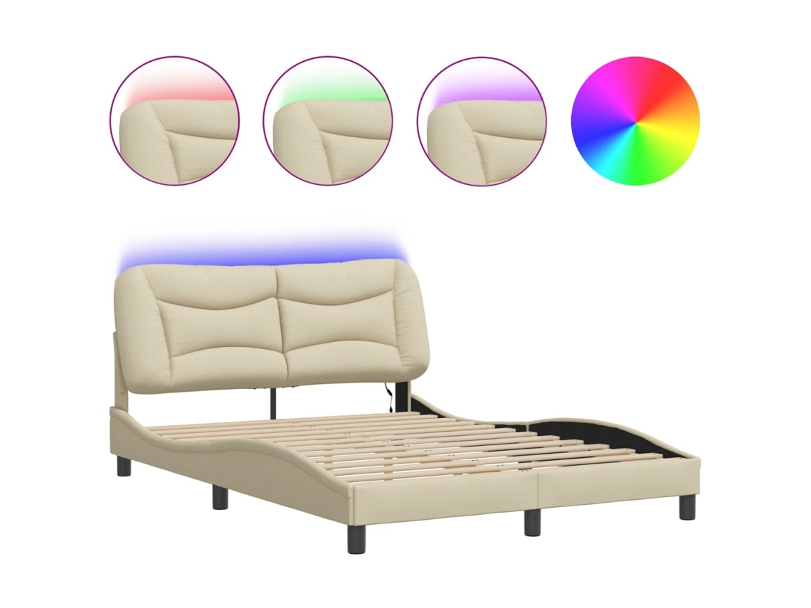 Estrutura de cama com LED MAISON EXCLUSIVE sem colchão 140x190 cm tecido creme