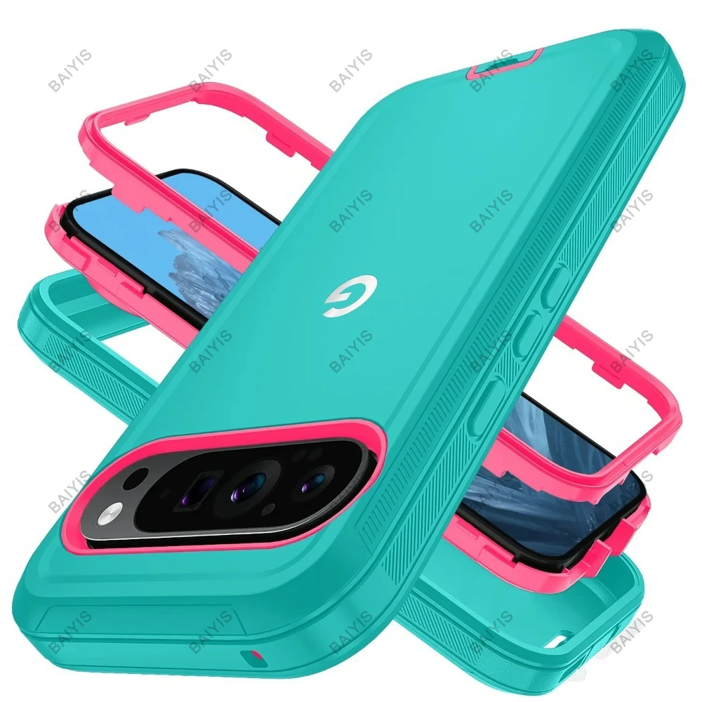 (azul E Rosa, Google Pixel 9 Pro) Capa Protetora Resistente A Impactos De Nível Militar, Capa Rígida Reforçada Para Proteção Contra Quedas.