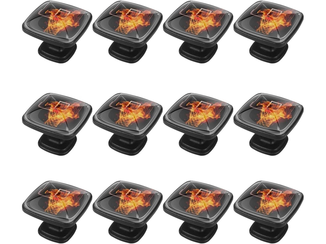 Puxadores Quadrados Para Gavetas De Cômoda, Puxadores Para Armários De Cozinha, 12 Peças, Estilo Basquete Com Chamas