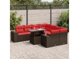 Vidaxl 9 Pcs Conj. Sofás Jardim C/ Almofadões Vime Pe/acácia Castanho