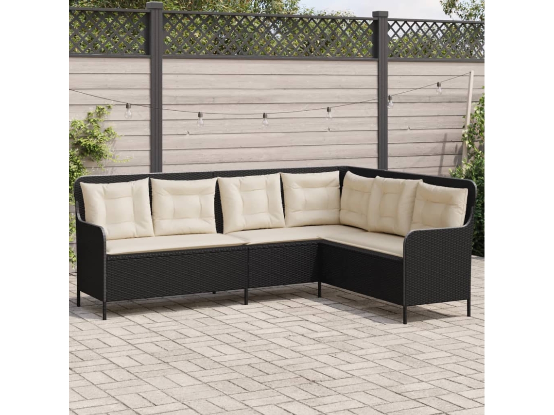 Vidaxl Sofá De Jardim Em Forma De L Com Almofadões Vime Pe Preto