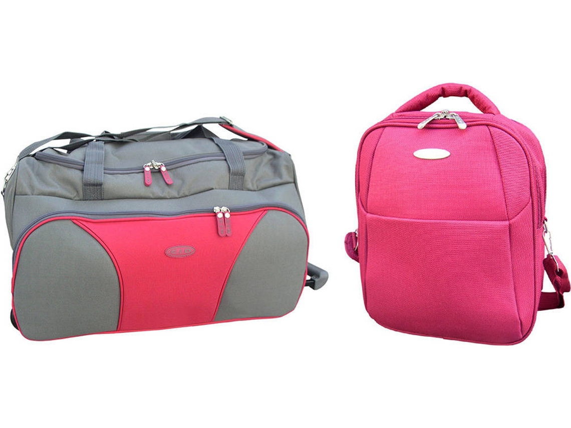 Conjunto de Viagem CSD Trip (Cinza e Rosa - 30x40x12 cm - 60x32x30 cm - Poliéster)