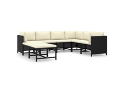 Maison Exclusive - 8 Pcs Conjunto Lounge De Jardim C/ Almofadões Vime Pe Preto