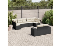 Vidaxl 9 Pcs Conjunto De Sofás P/ Jardim C/ Almofadões Vime Pe Preto