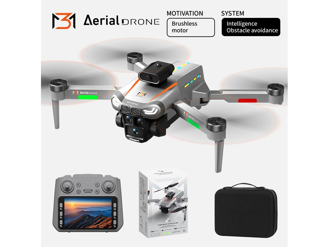 Drone M3 Com Ecrã 4k Hd De 4,3 Polegadas, Comando À Distância E Função De Desvio De Obstáculos A 360° 3 Baterías Cinzento Bestvite