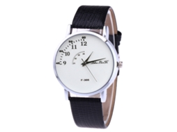 Relógio analógico de quartzo com pulseira de couro PU para homens e mulheres, preto elegante.