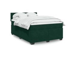 Vidaxl Cama Com Molas/colchão 140x190 Cm Veludo Verde-escuro