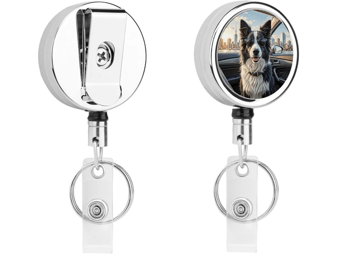 Porta Crachá Retrátil Com Estampa De Border Collie, Moderno E Resistente, Em Metal, Com Cordão De Nylon De 68, 5cm 27