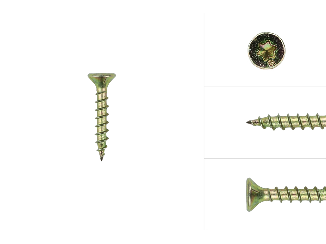 Parafusos para Aglomerado Galvanizados Amarelos 4 X 25 Mm Torx 20 com Ponta Perfurante Caixa 200 Peças WOVAR