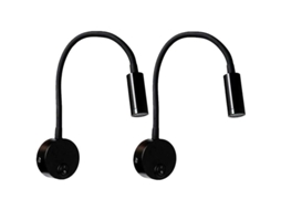 2 Lâmpadas De Leitura De Parede Pretas 3w Com Braço Flexível, Ajustável, Led, Alumínio, Anti-piscamento