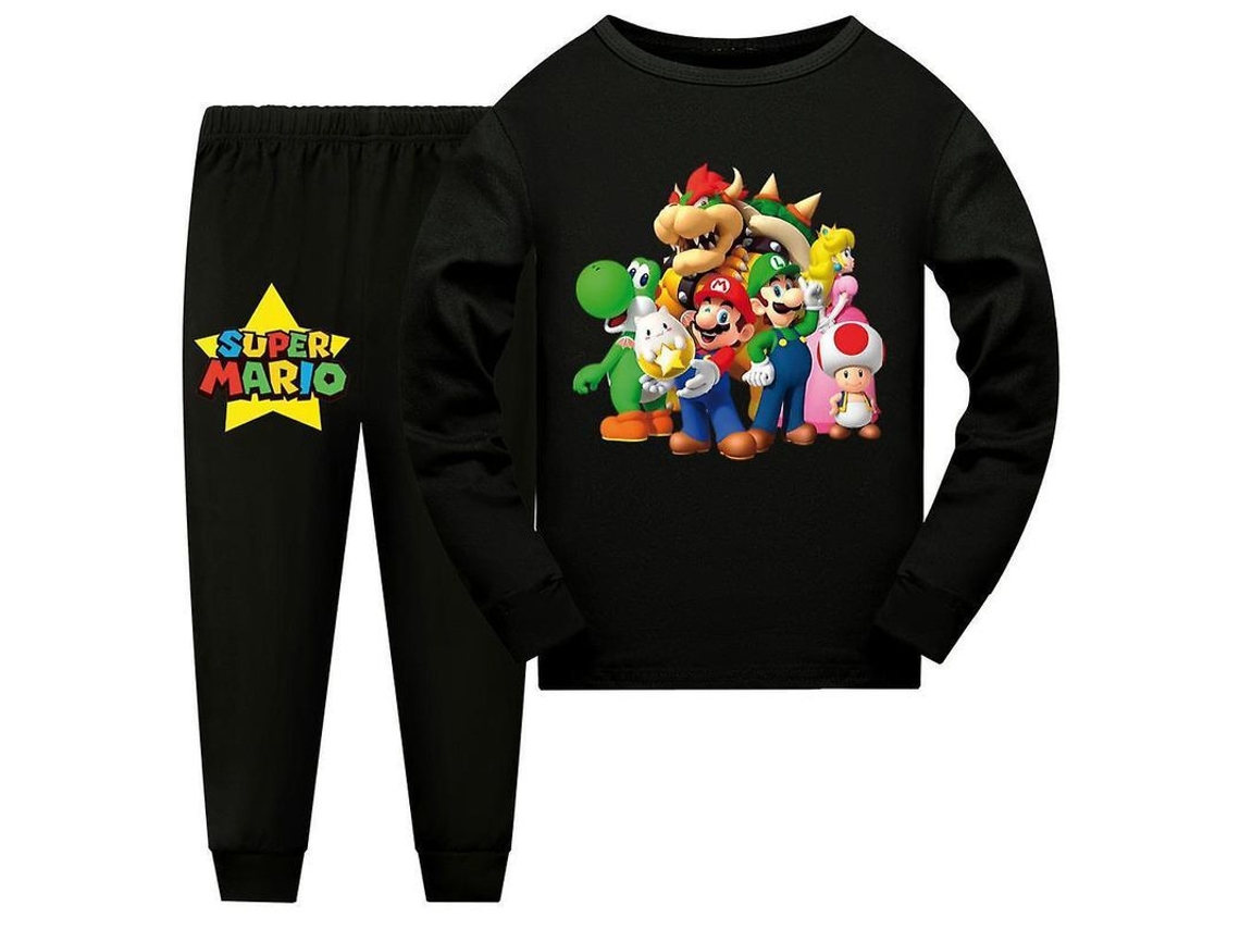 Pijama Super Mario 2026 com camiseta de manga comprida e calça para meninos e meninas de 7 a 14 anos - Conjunto de roupa de dormir - Presente