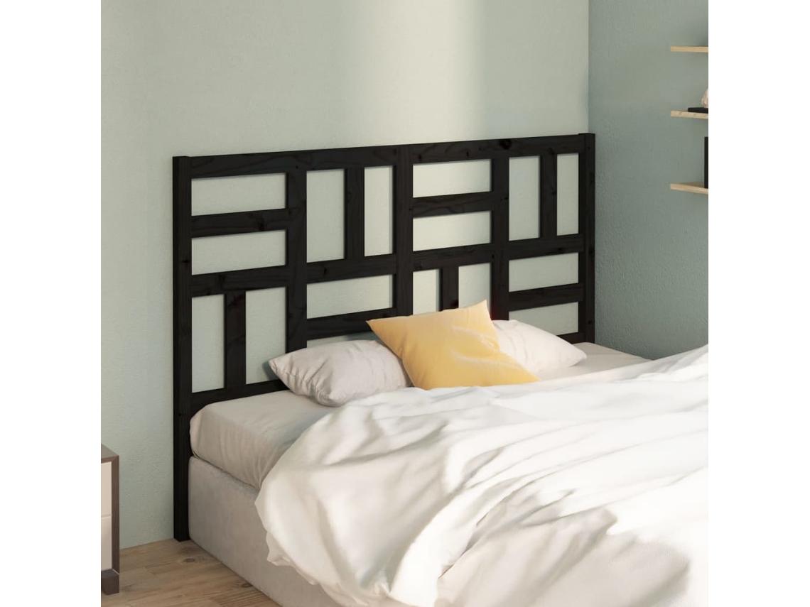 Vidaxl Cabeceira De Cama 126x4x104 Cm Pinho Maciço Preto