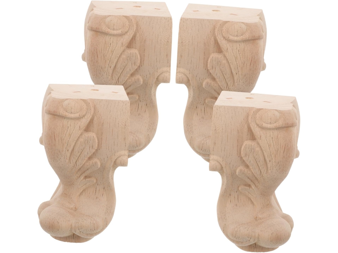 Nuobesty Conjunto De 4 Pés Madeira Maciça Com Padrão Entalhado Para Móveis, Ideais Para Sofá, Mesa E Cadeira
