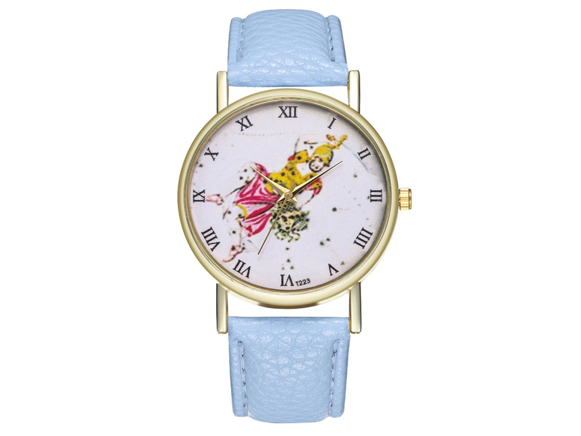 Reloj De Pulsera De Cuero Pu Unisex Con Dial Redondo Ajustable De Cuarzo (azul Claro)
