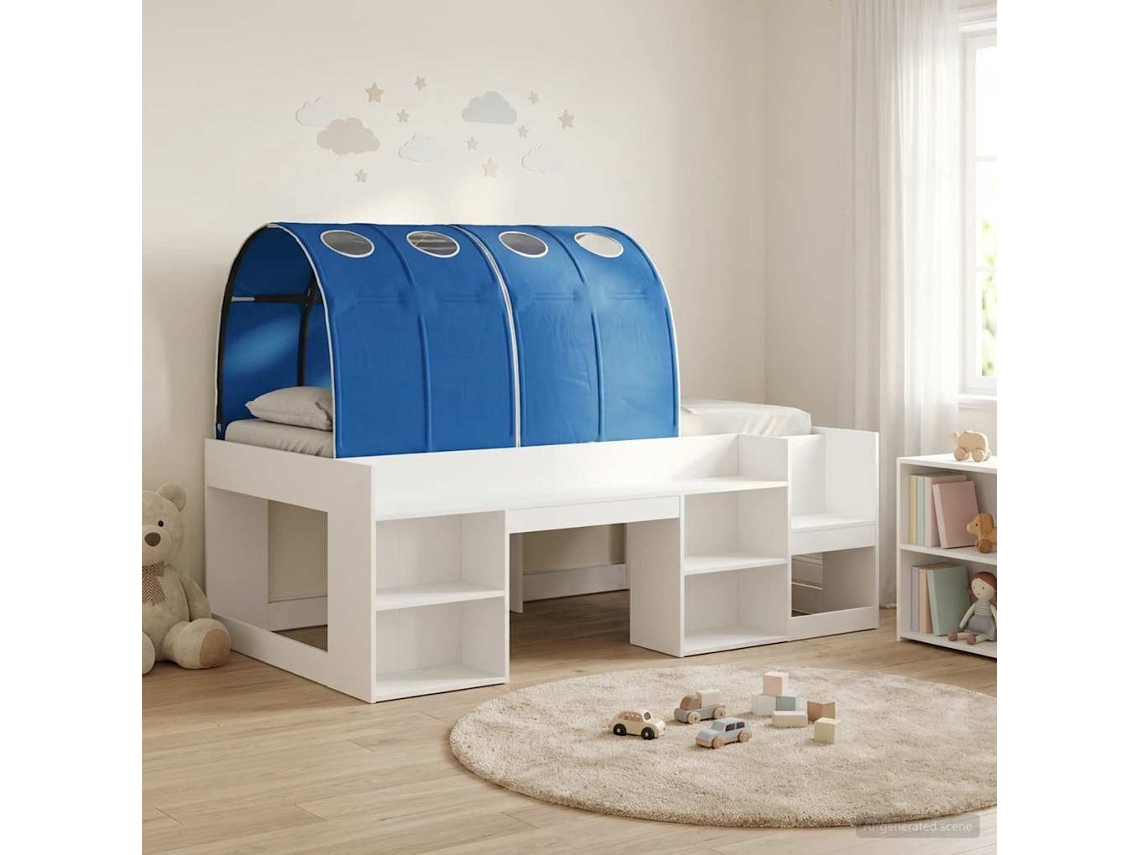 Vidaxl Cama Com Túnel 3 Unid. Branco E Azul Derivados De Madeira