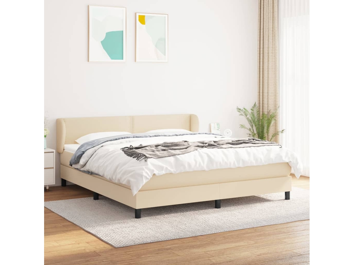 Vidaxl Cama Com Molas/colchão 180x200 Cm Tecido Cor Creme