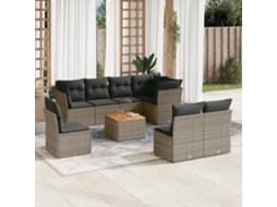 Vidaxl 9 Pcs Conjunto Sofás P/ Jardim Com Almofadões Vime Pe Cinzento