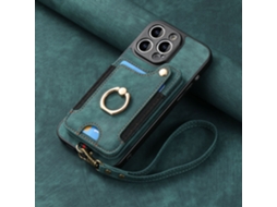 Adequado Para Capa De Couro Para Celular Iphone, Escova Antifurto Rfid, Fivela De Anel, Cordão, Suporte Para Cartão Multifuncional, Verde Com Cordão