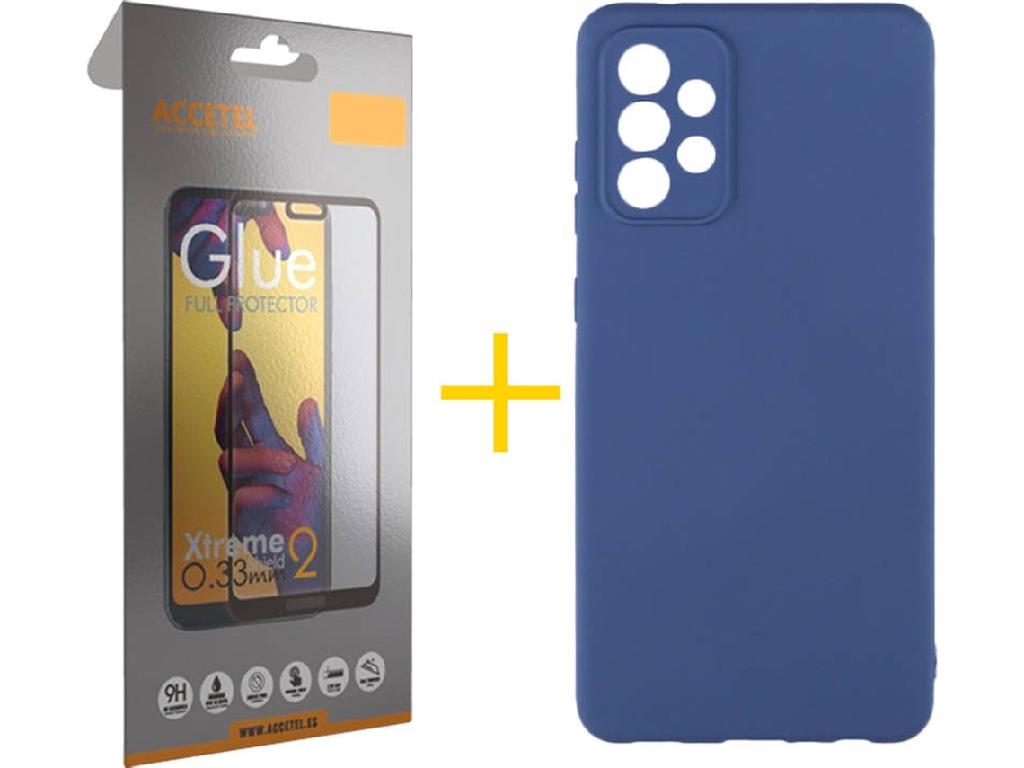 Capa e Película de Vidro Full Samsung A72 5G ACCETEL Silicone Líquido Azul