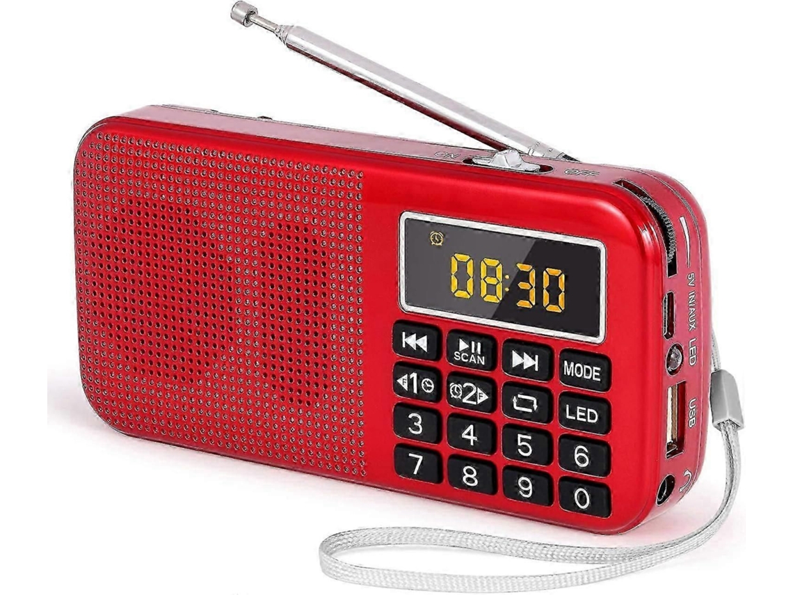 Rádio Portátil Recarregável Pcs, Rádio Fm Com Bateria Recarregável De 1500 Mah, Pequeno Rádio Portátil Com Despertador, Relógio E Luz De Emergênc