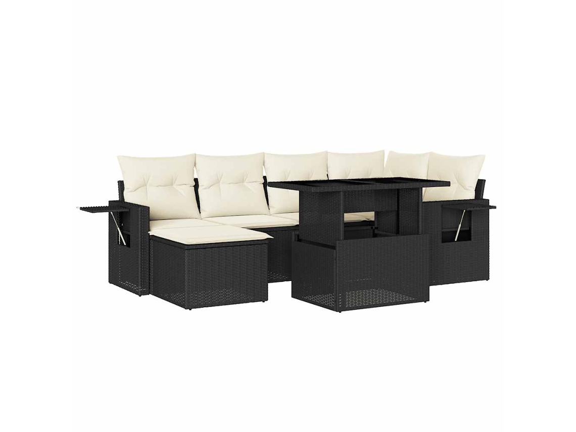 Conjunto 7 de sofás p/ jardim c/ almofadões VIDAXL vime PE preto