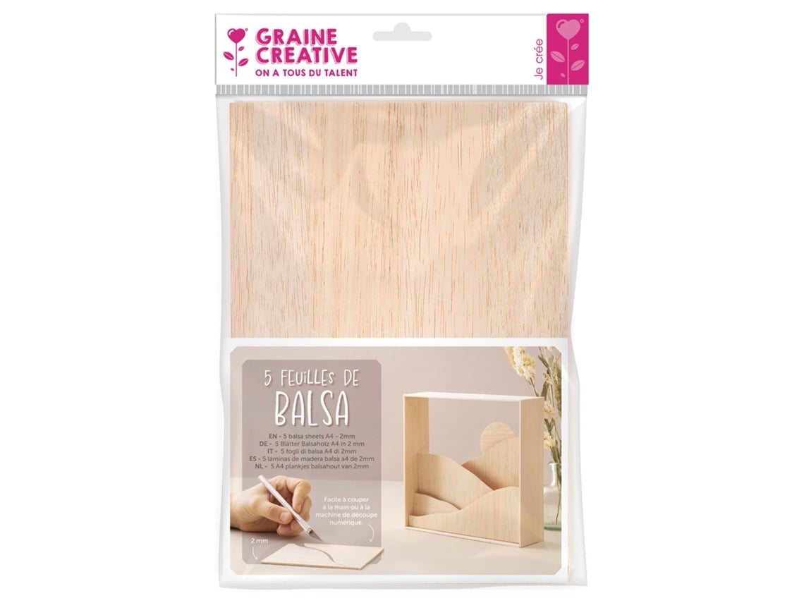 5 Folhas de Madeira de Balsa A4 2mm GRAINE CRÉATIVE