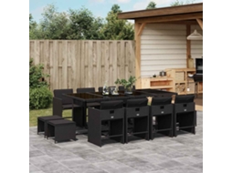 Vidaxl 13 Pcs Conjunto De Jantar P/jardim Com Almofadões Vime Pe Preto