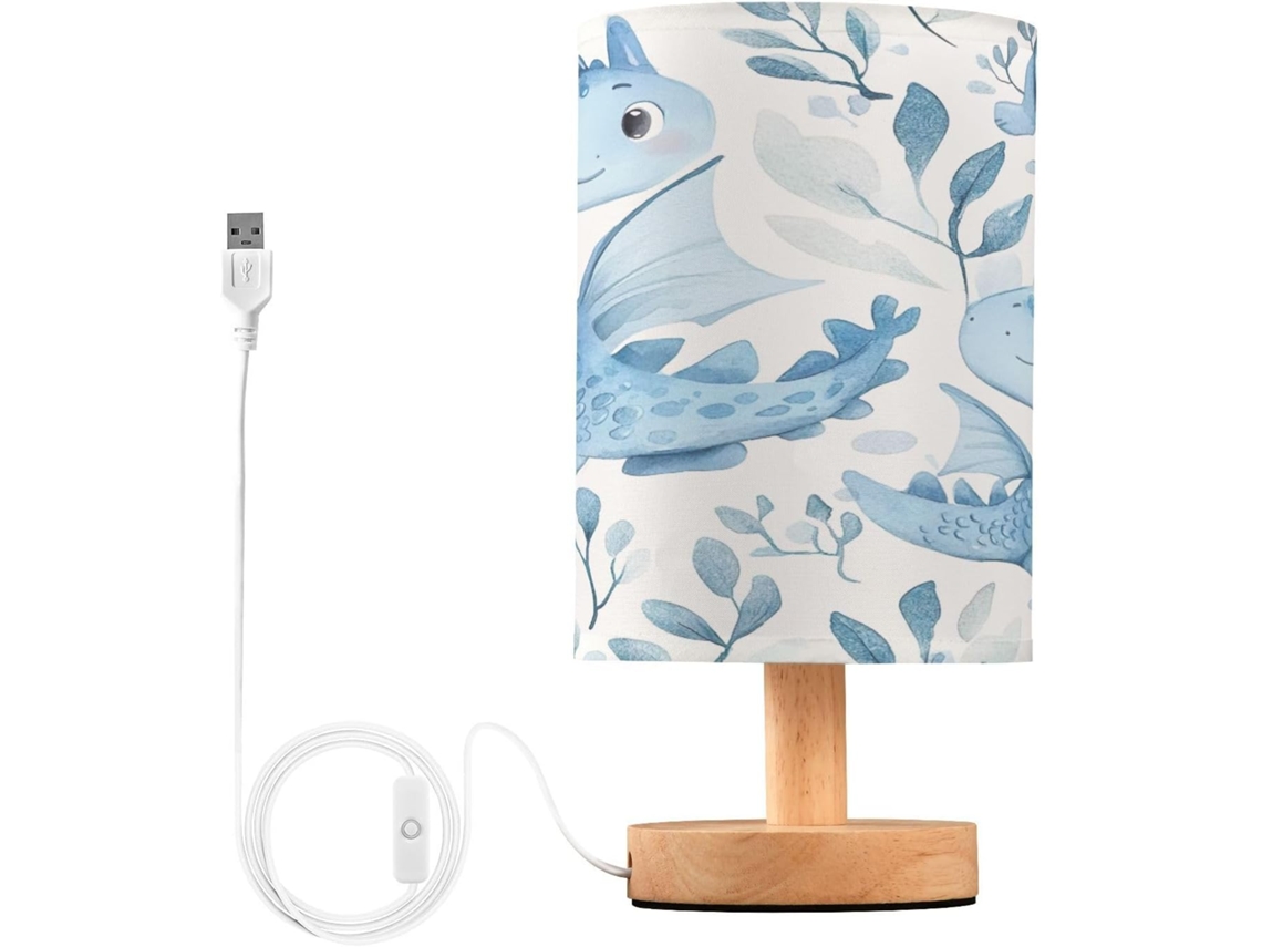 Luminária De Cabeceira Led Pequena Skyshu Com Base Madeira Antiderrapante E Cúpula Que Não Agride Os Olhos, Ideal Para
