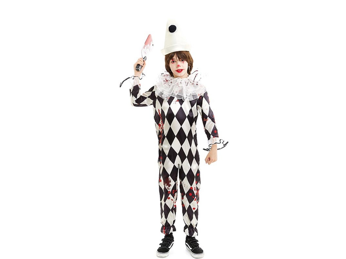 Fato de palhaço Killer Pierrot com chapéu para criança