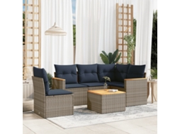 Vidaxl Conjunto De Sofá De Jardim Com 6 Peças E Almofadas Em Rattan Sintético Cinza