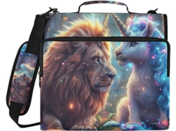 Organizador De Bolsa Com Estampa Leão E Unicórnio, Fichário De 3 Argolas Com Compartimento Laptop, Pasta Resistente