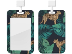 Porta Crachá Com Estampa Leopardo E Folha De Palmeira, Protetor Vertical Com Cordão, Capa Plástica Impermeável, Estojo