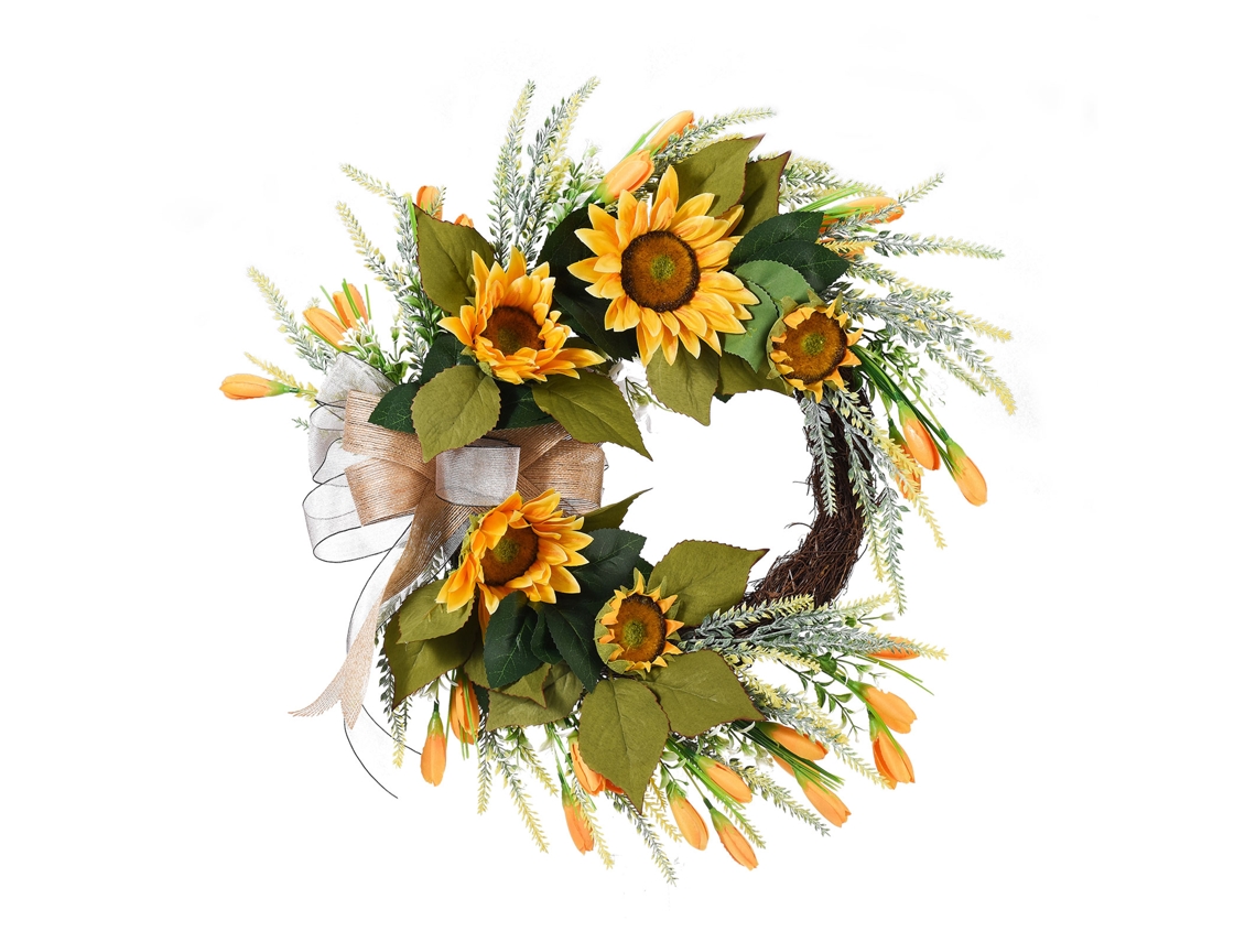 Laxiscreed Coroa De Girassol Artificial Em Seda Para Porta E Parede, Decoração Elegante