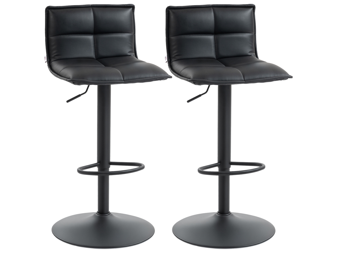 Conjunto 2 Banquetas De Bar Com Altura Ajustável E Assento Giratório Pu, 44x45x85-106cm, Na Cor Preta