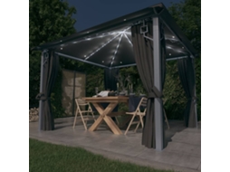 Vidaxl Gazebo C/ Cortinas E Cordões Luzes Led 3x3 M Alumínio Antracite