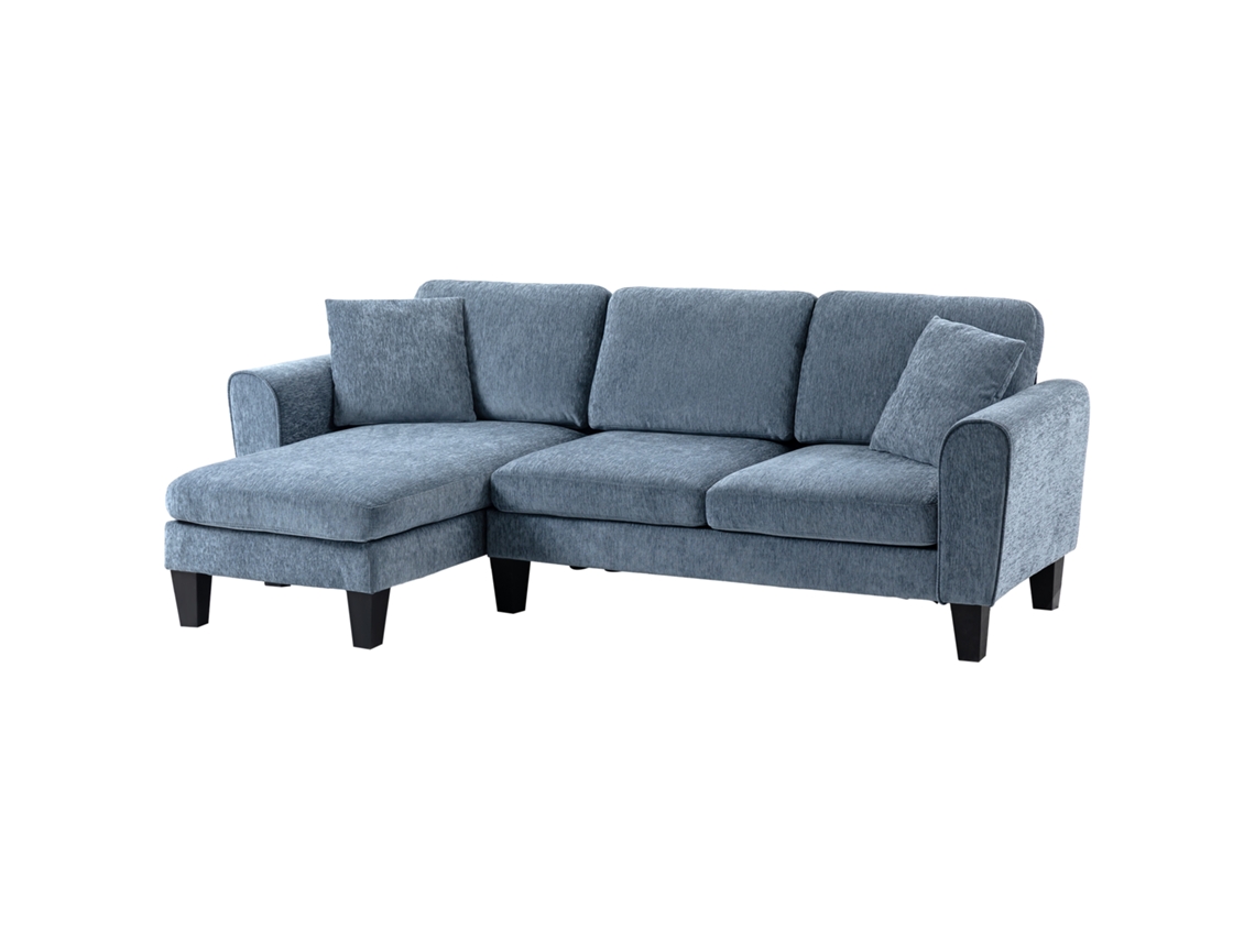 Sofá de Canto L, 2 Almofadas, Carga 200kg, 230x138x87cm, Azul Escuro