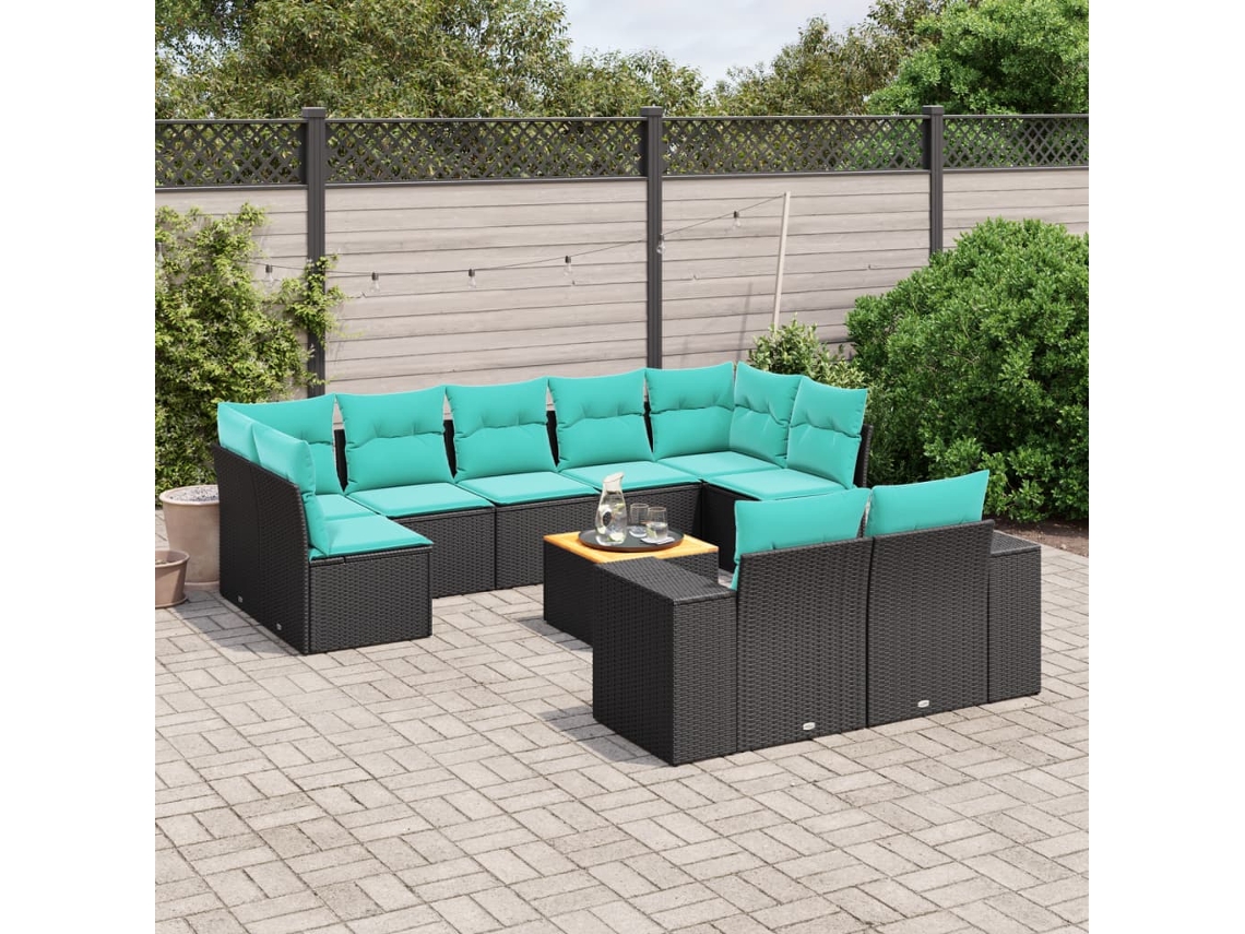 Conjunto de sofá de jardim Vidaxl com 10 peças e almofadas em rattan sintético marrom.