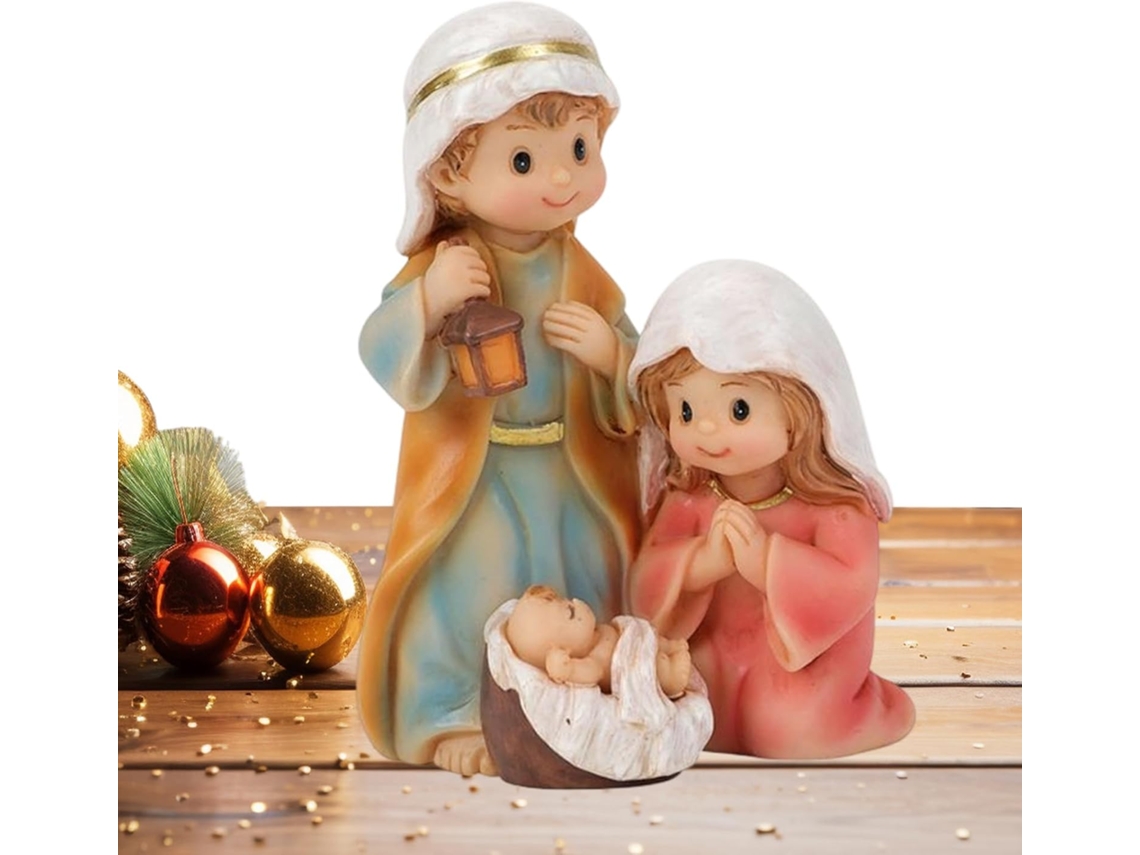 Estátua Sagrada Família Ambientes Internos Escultura Resina Nascimento Jesus Natal Religiosa Estante GOKOCO