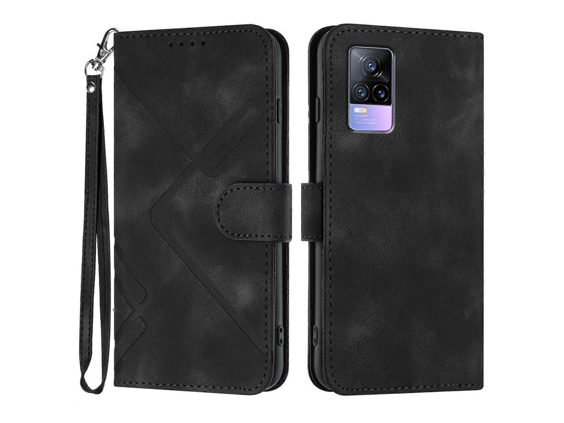 Capa De Celular De Couro Com Padrão De Linha E Toque De Pele