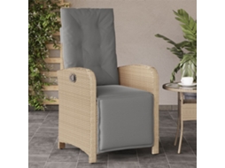 Cadeira Jardim Reclinável C/ Apoio De Pés Vime Pe Bege Mistura Dkd Home Decor