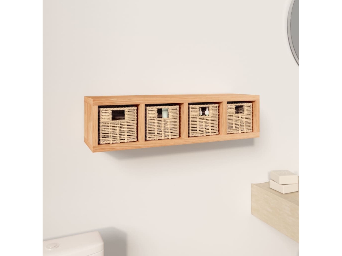 Vidaxl Prateleira De Parede Com Cestos 62x18x16 Cm Nogueira Maciça
