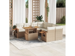 Vidaxl 9 Pcs Conjunto De Sofás P/ Jardim Com Almofadões Vime Pe Bege