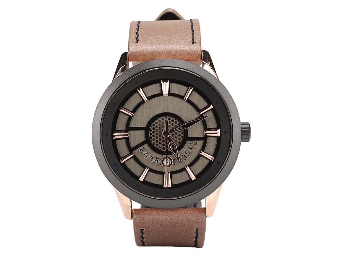 Relógio masculino de quartzo com pulseira de couro PU, resistente à água e com calendário.