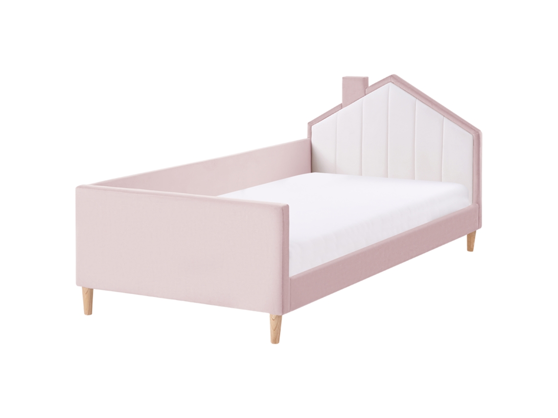 Cama Infantil Em Veludo Em Forma De Casa Beliani Kervan De Veludo Rosa 90x200